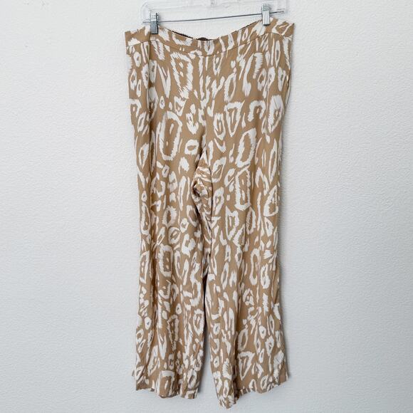 [Lafayette 148 New York] Camel Animal Print Tan Riverside Wide Leg Pants Size XL - Picture 2 of 12